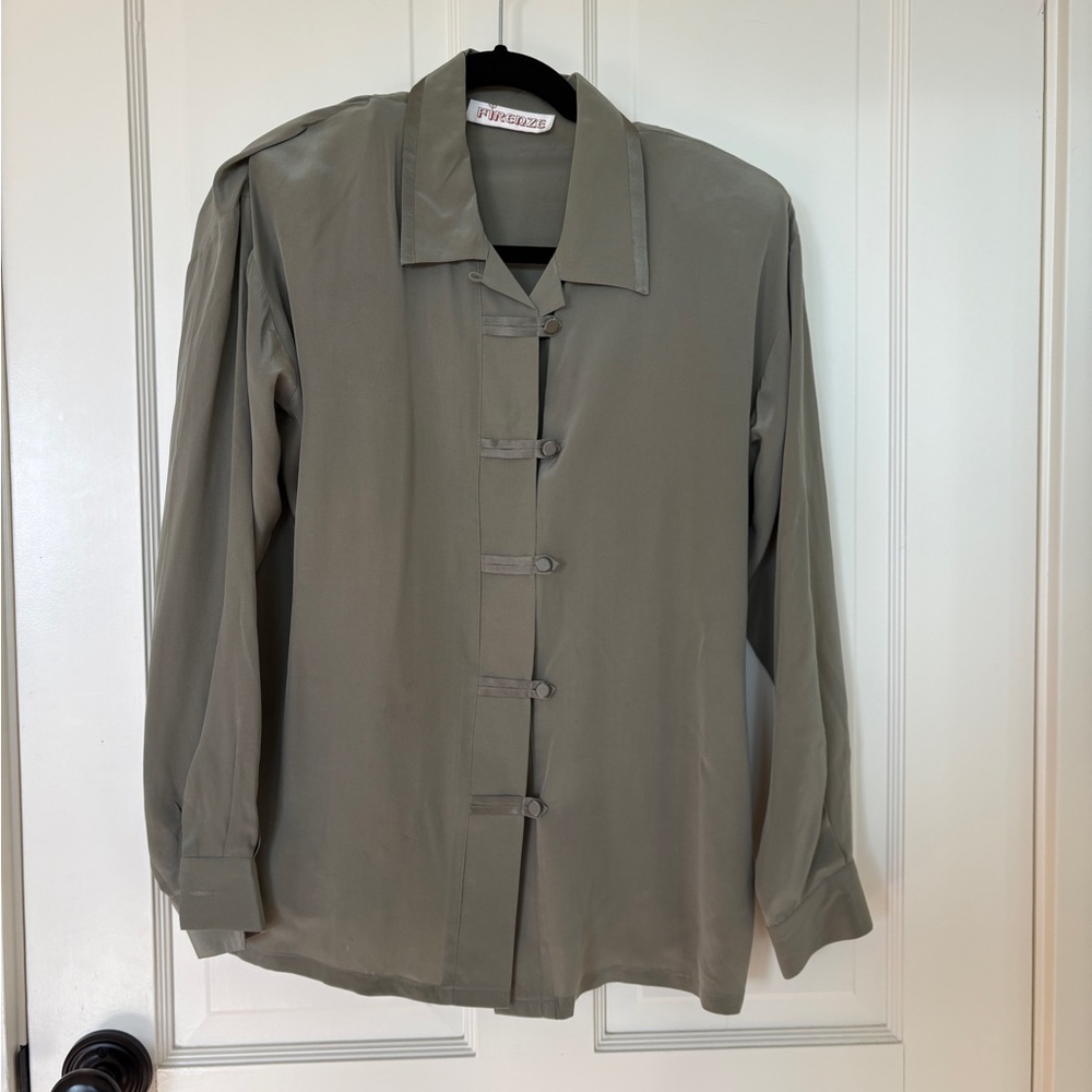 Vintage Firenze Olive Khaki Silk Blouse